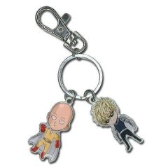 Metal Saitama and Genos keychain